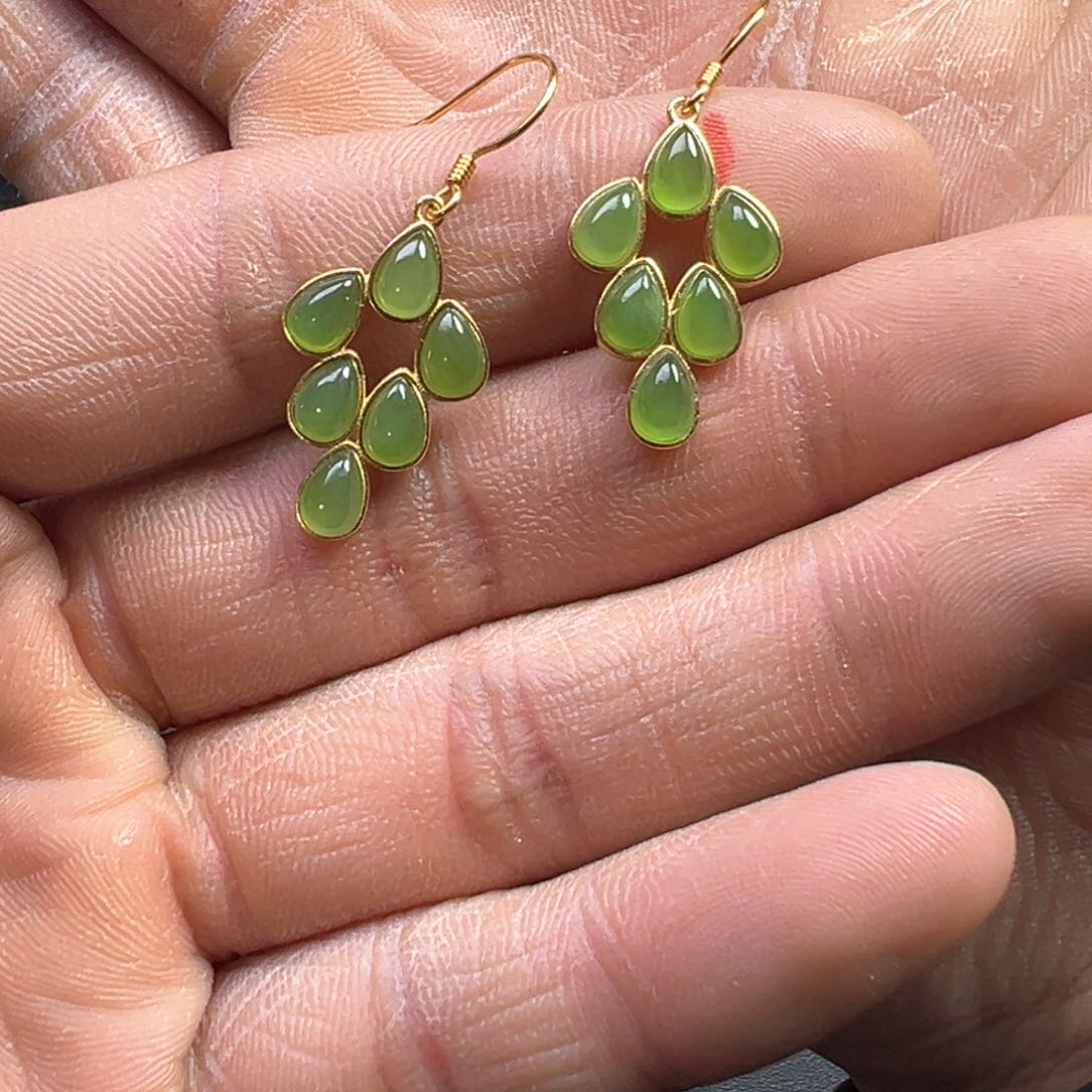 和田玉耳饰银S925镶嵌多样性拍一发一孔雀翎