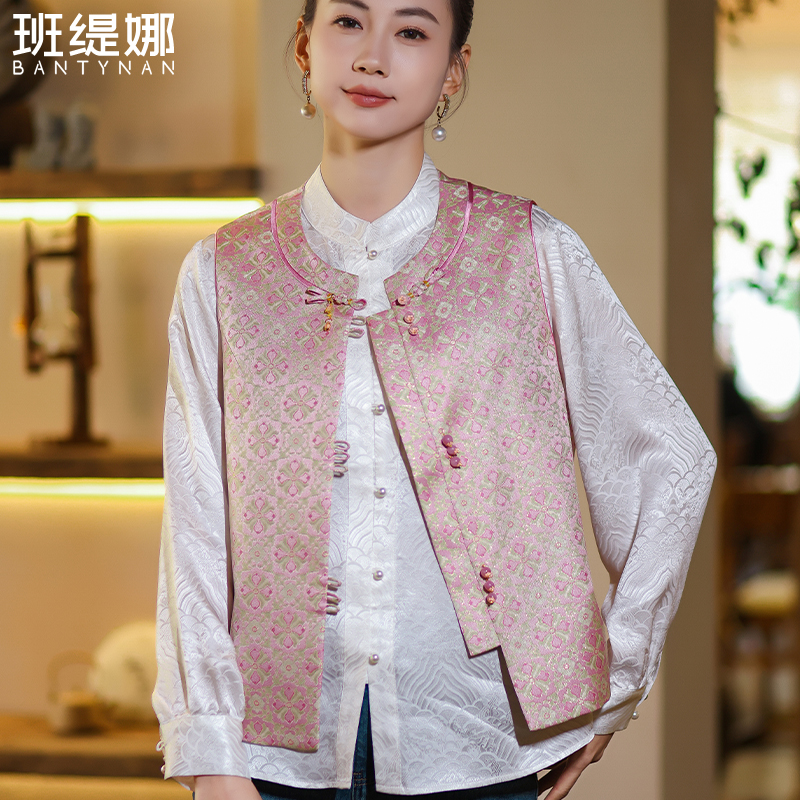 民族风马夹常规款圆领薄款唐装日常马甲时尚新中式复古新中式马甲