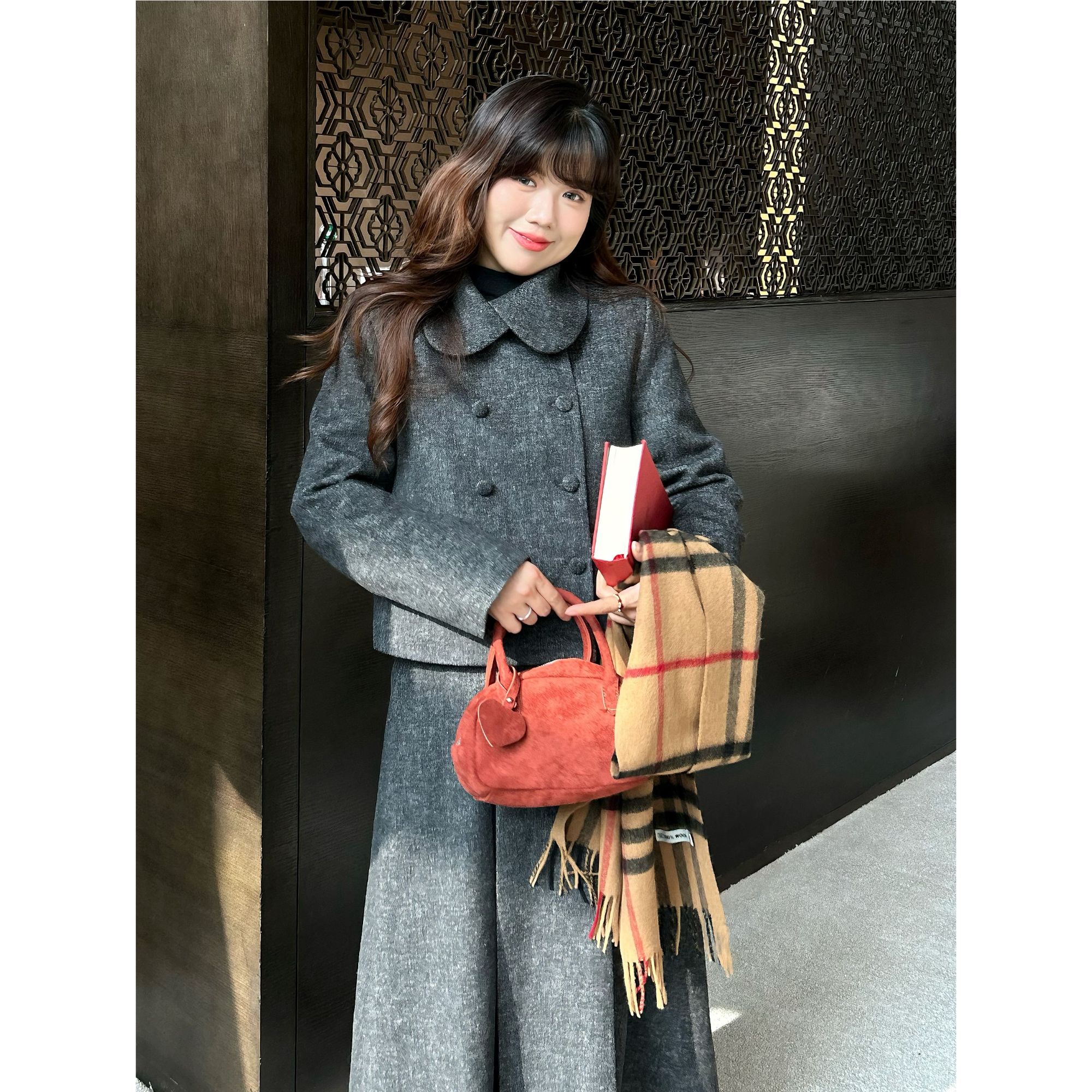 【双11新品】米米子“雪夜”定制麻灰色毛呢上衣半裙两件套装厚款秋冬