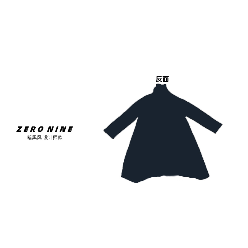 Dan Dan 黑色高领中长款毛衣外套女  帅气炸街前短后长毛衣裙