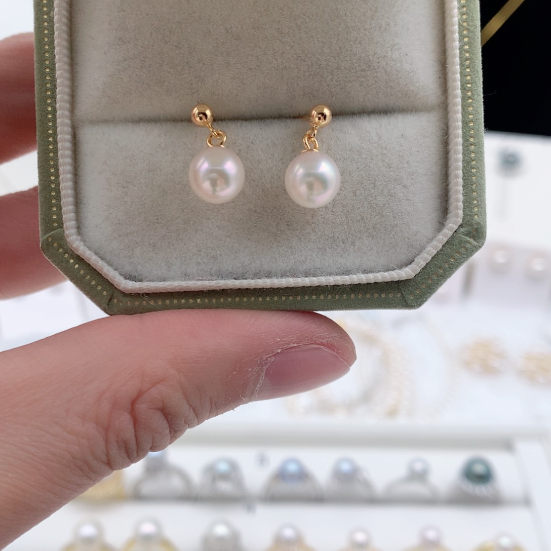 海水珍珠7-7.5mm ak耳钉银S925镶嵌