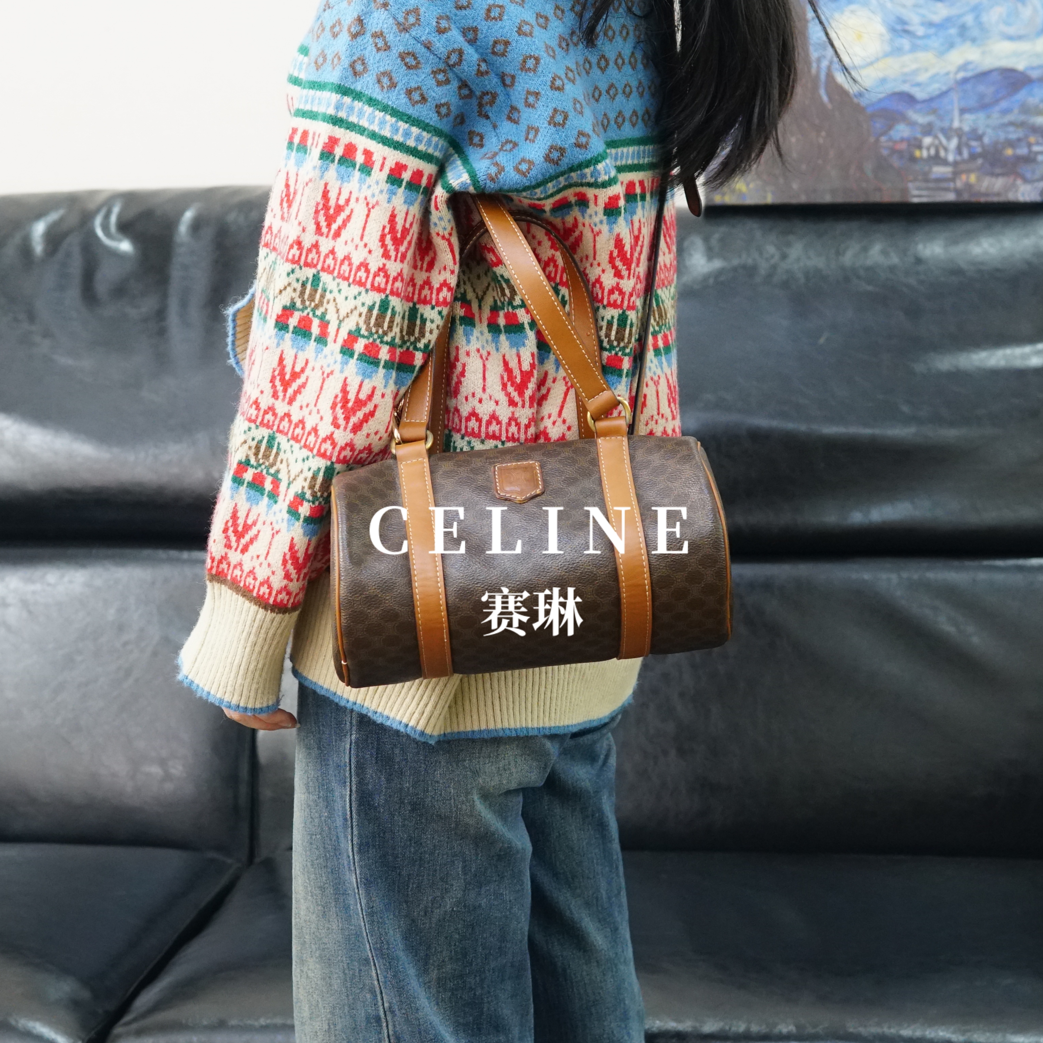95新 Celine/思琳 Celine/思琳 老花圆筒包/F3YW03827086/7086