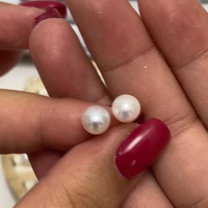 淡水珍珠银S925镶嵌白珍珠耳钉7m