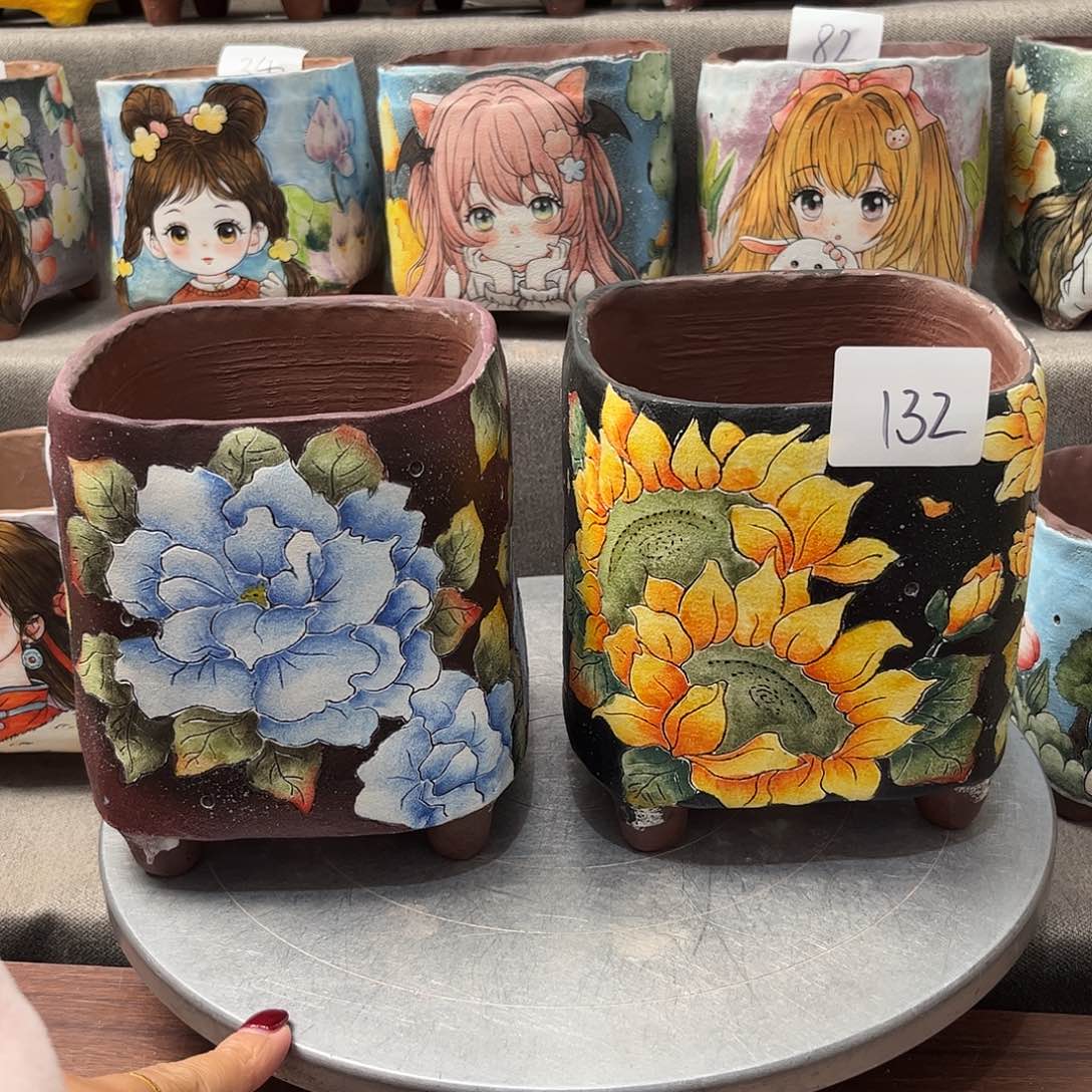 紫砂花盆两只微瑕福利