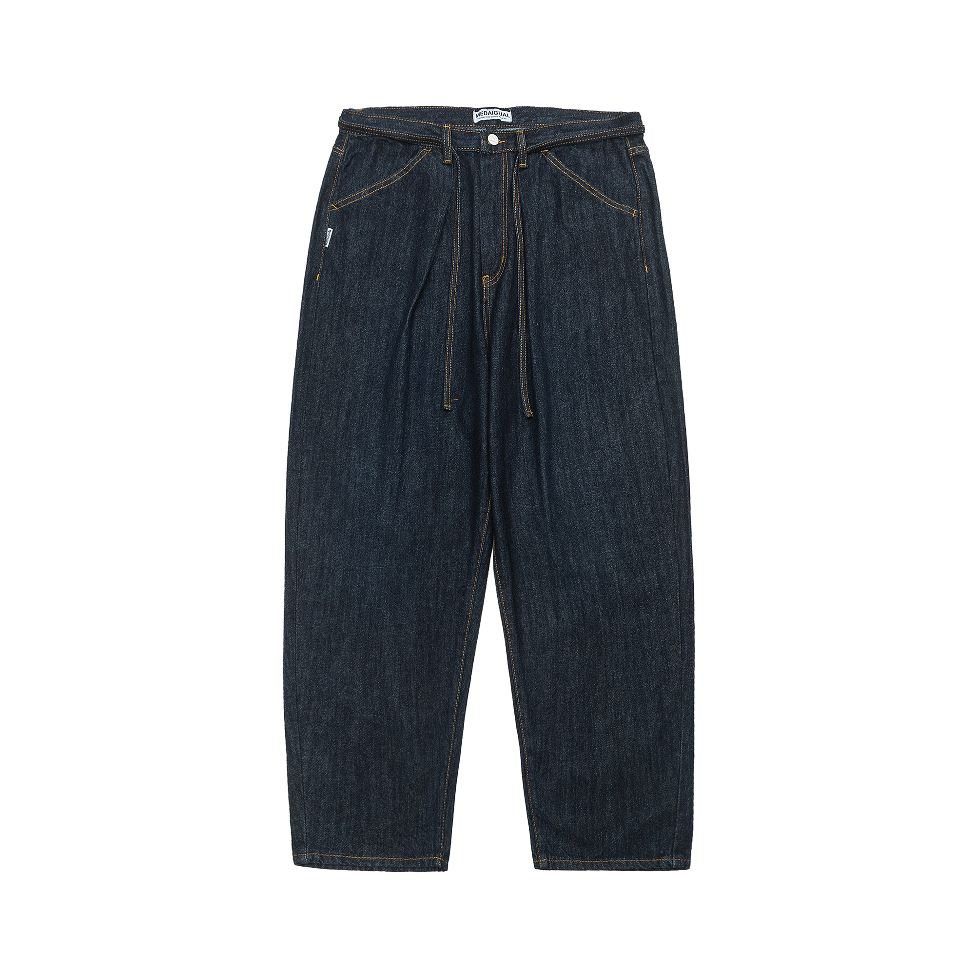 Me Da Igual复古水洗配抽绳宽松廓形锥形小脚裤男气球灯笼牛仔裤