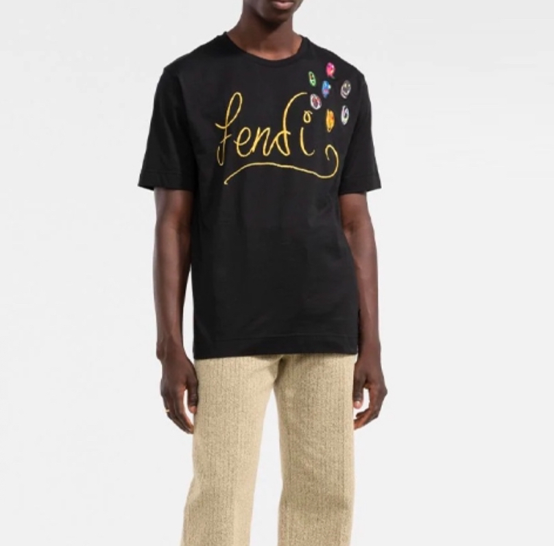 99新 FENDI/芬迪 刺绣涂鸦短袖/L码/Y3255