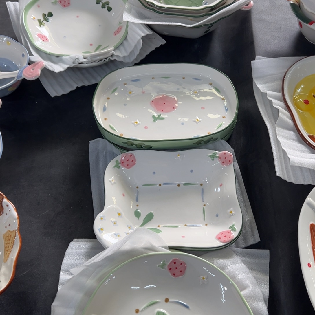 摆件陶高温陶瓷釉下彩微瑕！五件套！