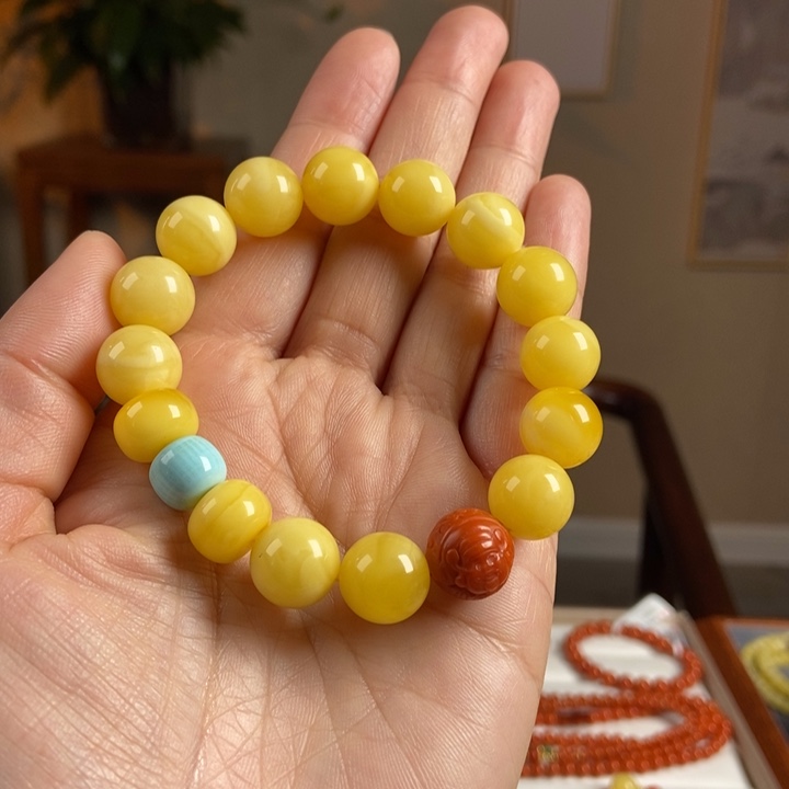 琥珀手链未镶嵌蜜蜡手串12+