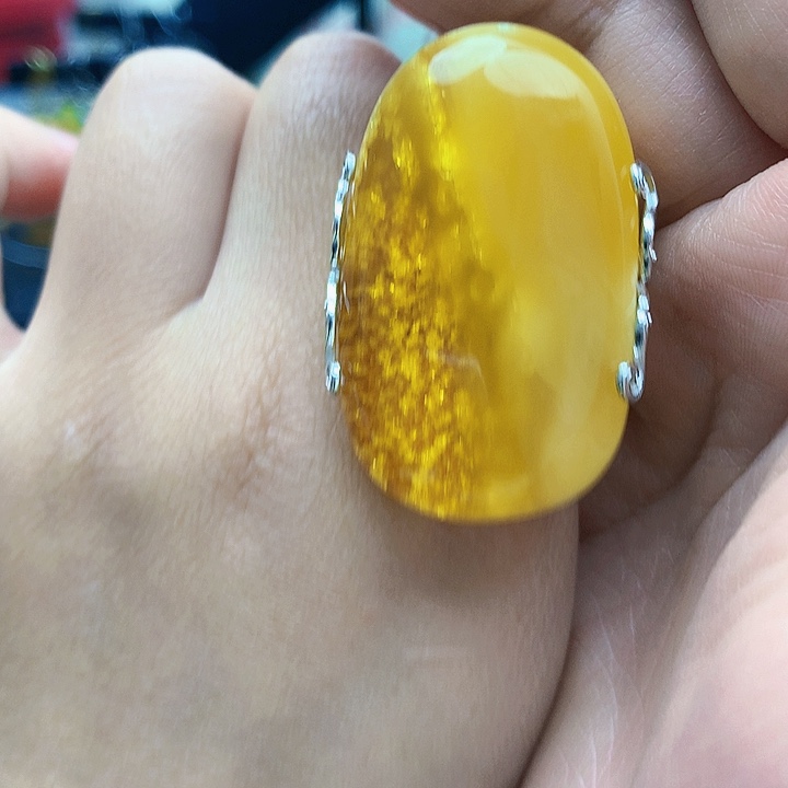 银S925镶嵌琥珀裸石戒指