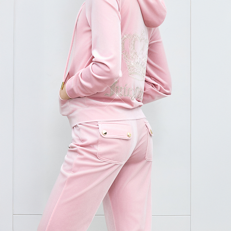 【多色丝绒裤】Juicy Couture2025秋流光皇冠丝绒重工烫钻休闲裤女