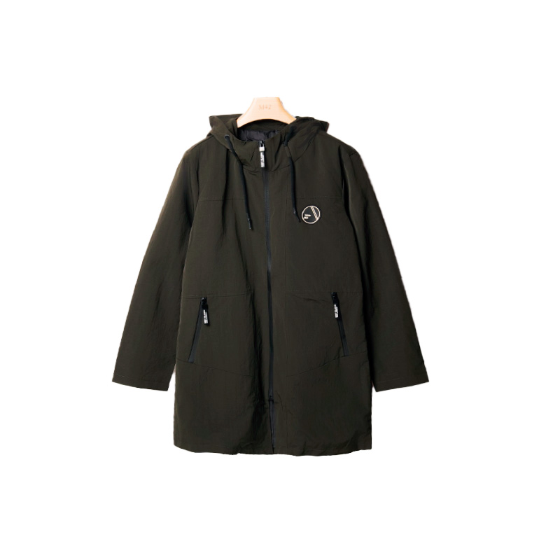 O8QBFA45#风衣长款连帽时尚休闲防风纯色大码夹克冲锋衣