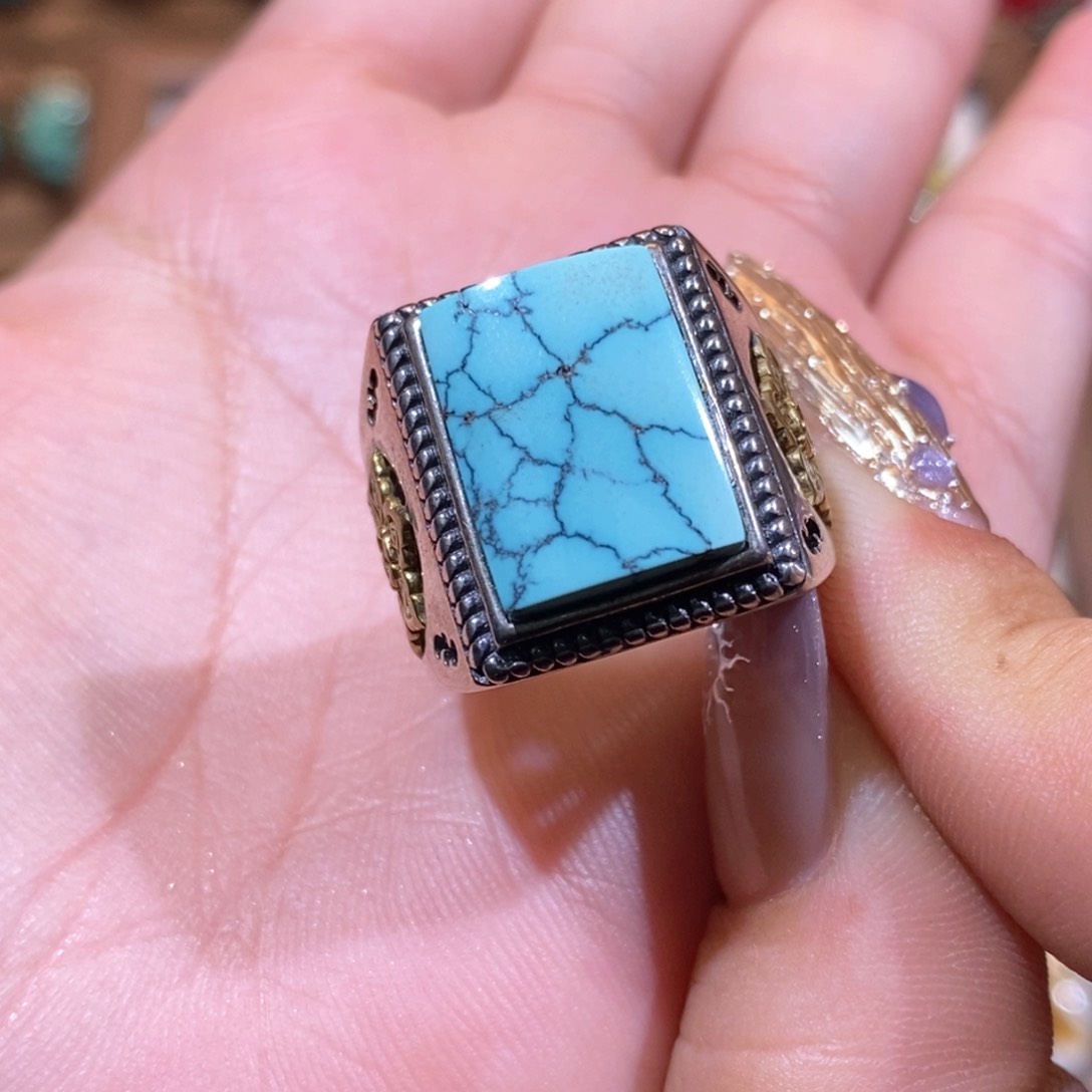 绿松石戒指银S925镶嵌海****司戒指