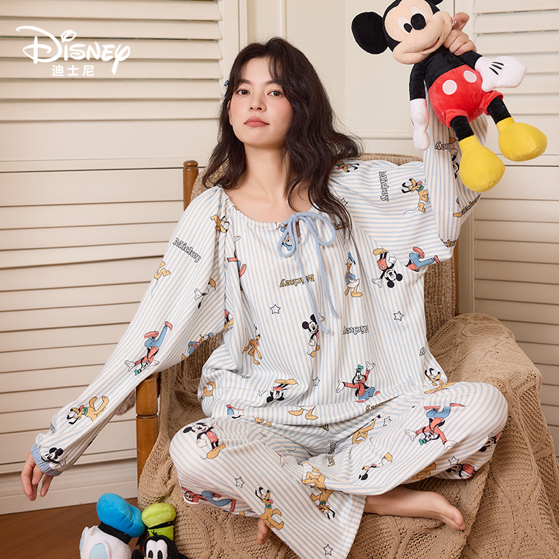 Disney迪士尼秋冬羊绒V领长袖长裤大码印花舒适休闲家居服0249