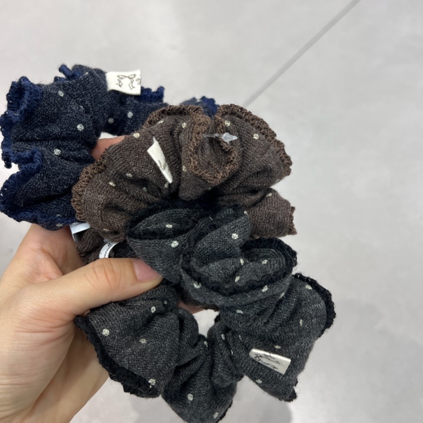 毛线边软糯针织波点发圈日韩甜美风百搭时尚秋冬