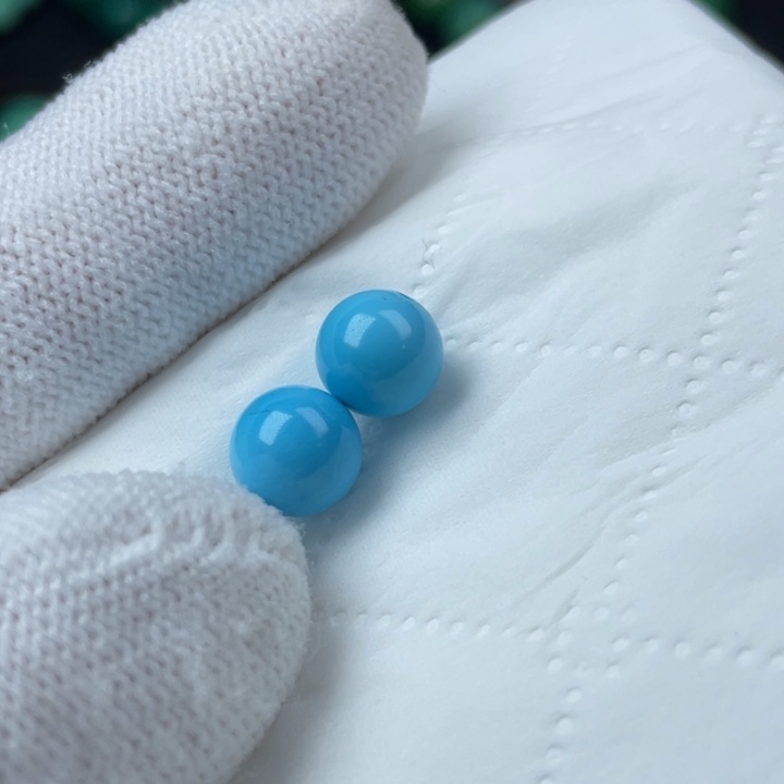 高瓷蓝8mm圆珠一对