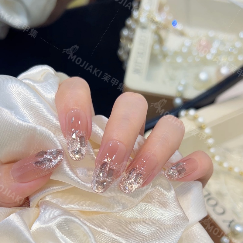 【落日鎏光】透底钻高级感设计穿戴甲日常显白百搭美甲