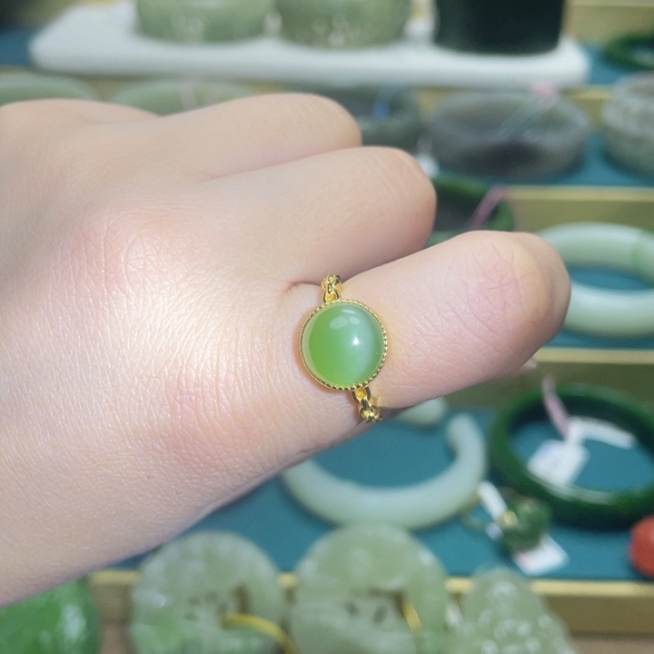 和田玉戒指银S925镶嵌