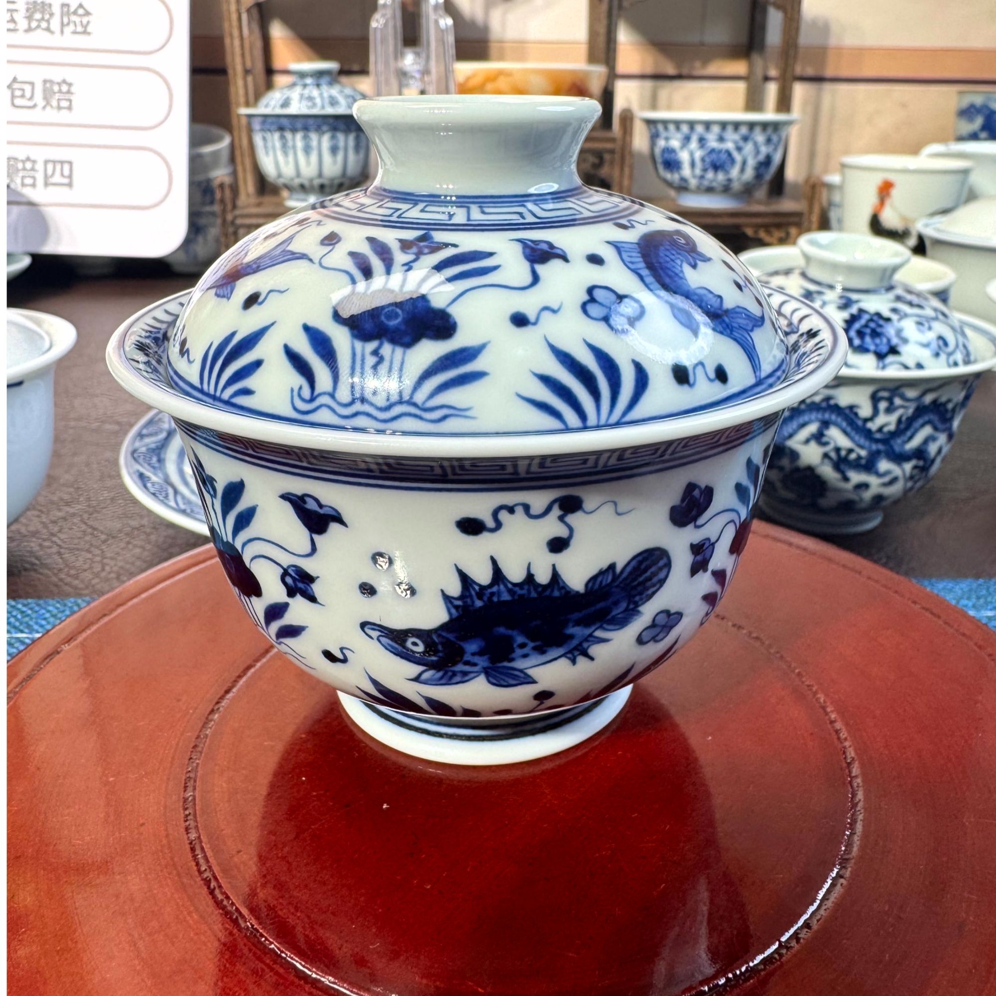 景德镇纯手工手绘仿明鱼藻纹盖碗壶承压手主人杯功夫茶具茶道用具