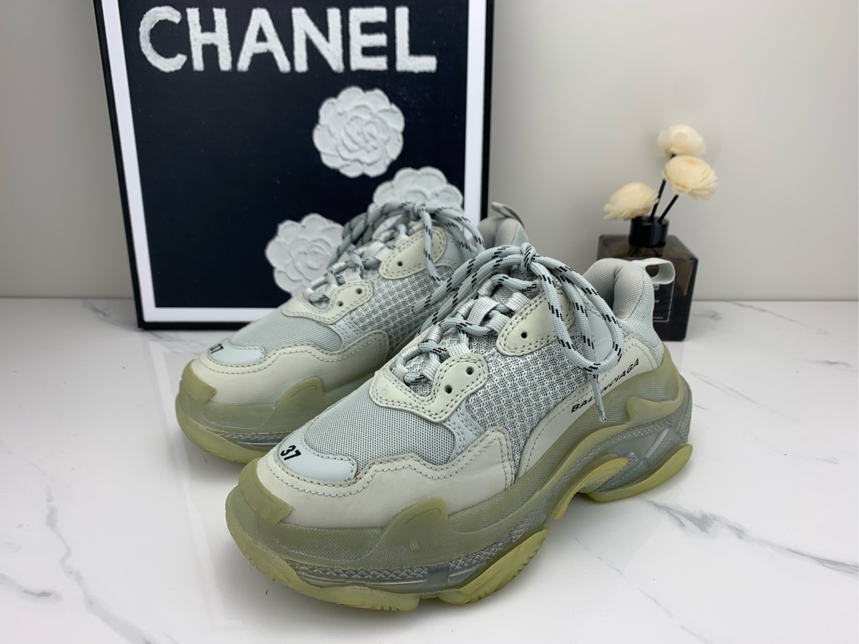 99新 Balenciaga/巴黎世家 巴黎世家triple s鞋白灰 37码/mg00019