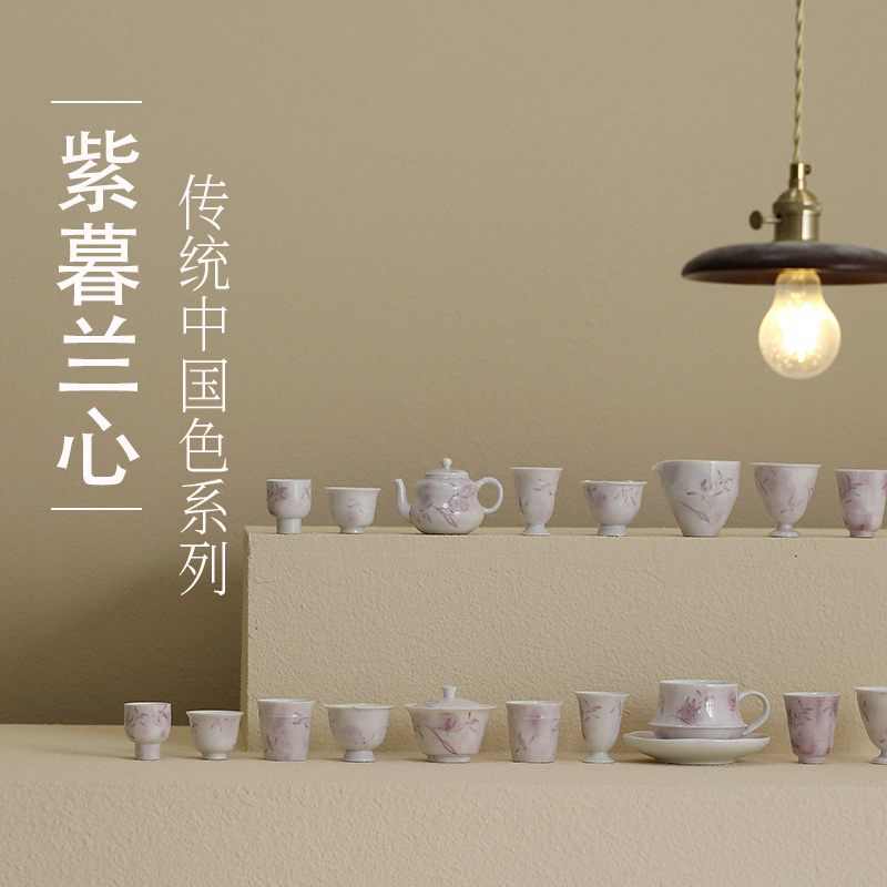 手绘兰花系类盖碗纯手工陶瓷薄胎泡茶碗茶杯单个功夫茶具不烫手