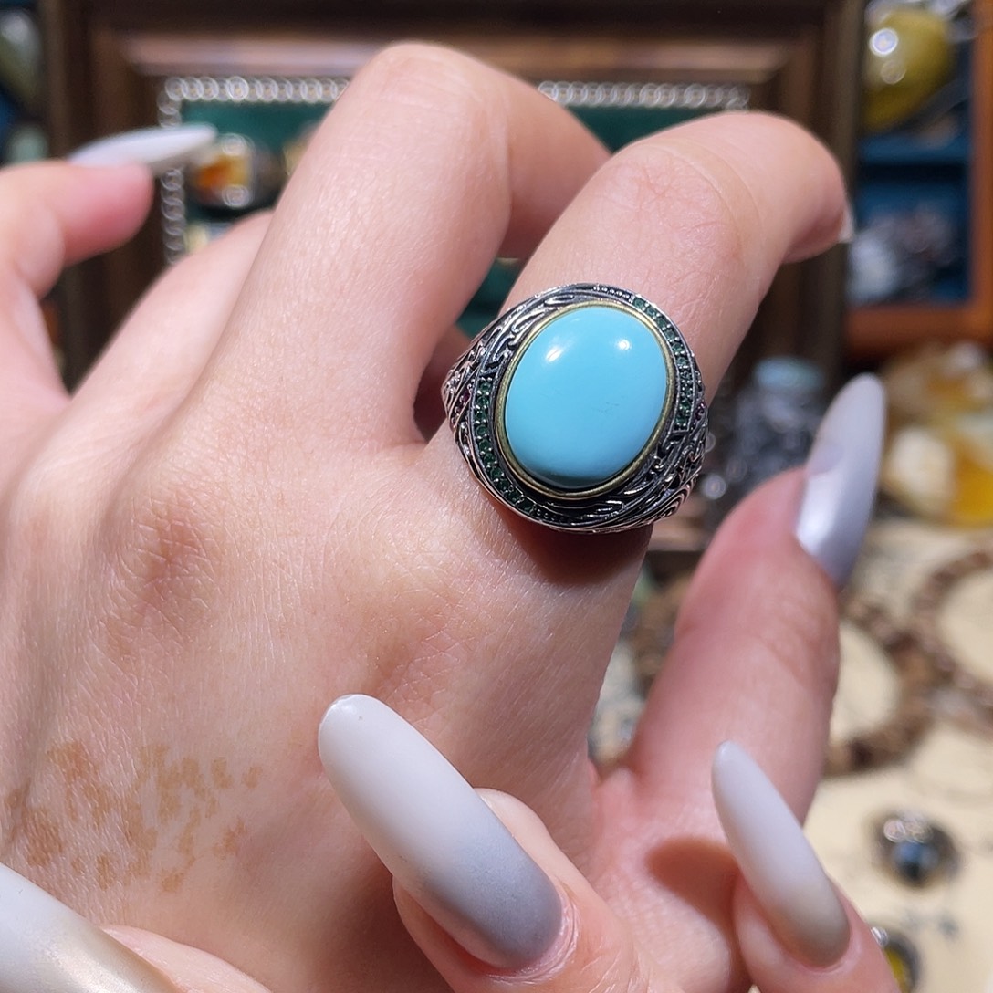 绿松石银S925镶嵌戒指戒指