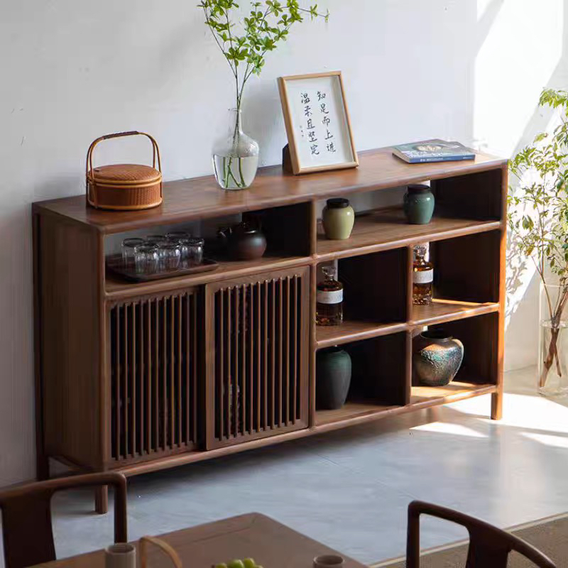 实木落地书柜置物柜客厅办公黑胡桃色简约隔断玄关办公室门厅