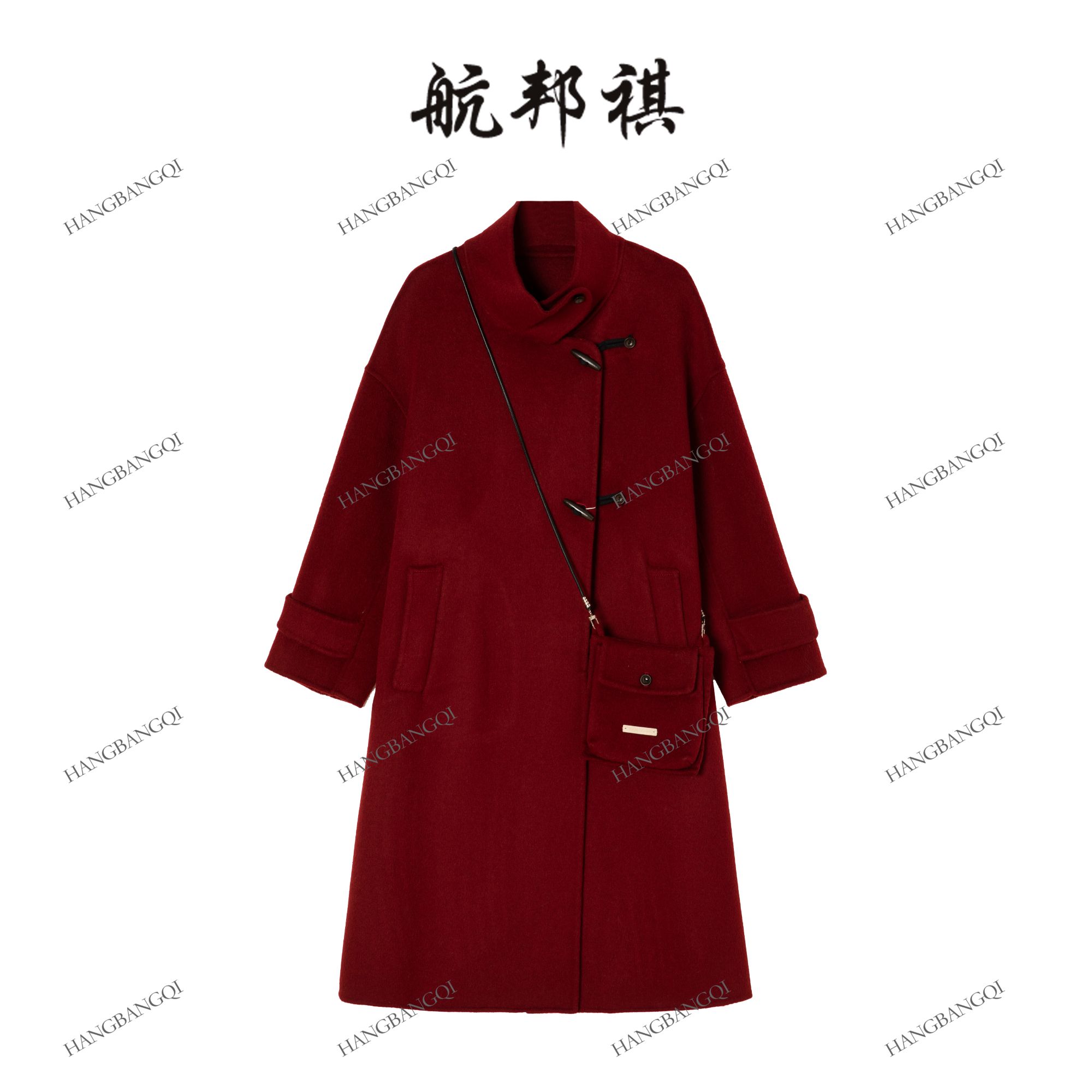 航邦祺韩系宽松牛角扣毛呢外套BQF2509