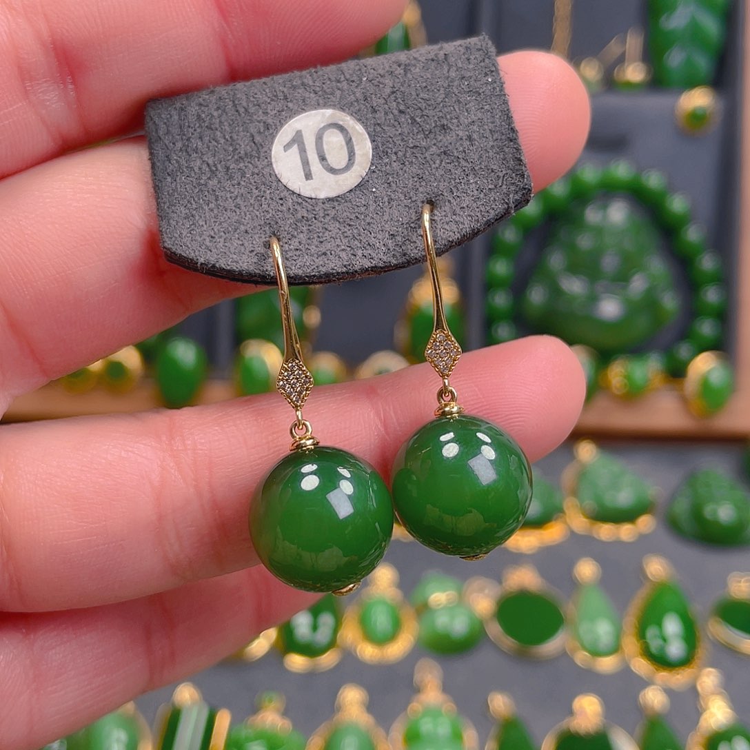 和田玉耳饰18K金镶嵌兴****710