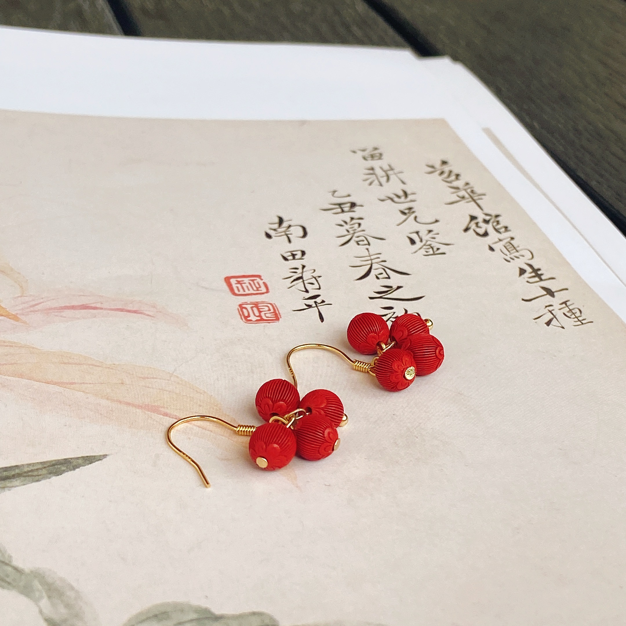 含辰砂工艺品CA491 帝王砂灯笼珠新年超喜庆耳钉（s925