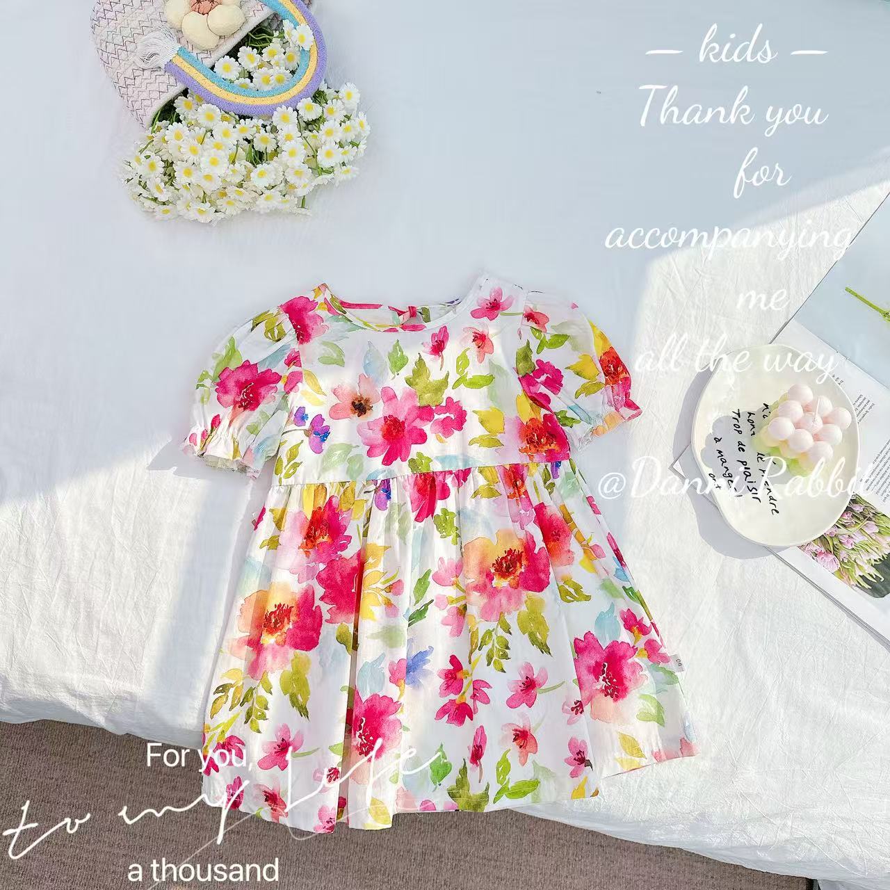 Dany.rabbit 夏款新款2023女童韩版碎花泡泡袖连衣裙.D-XA590