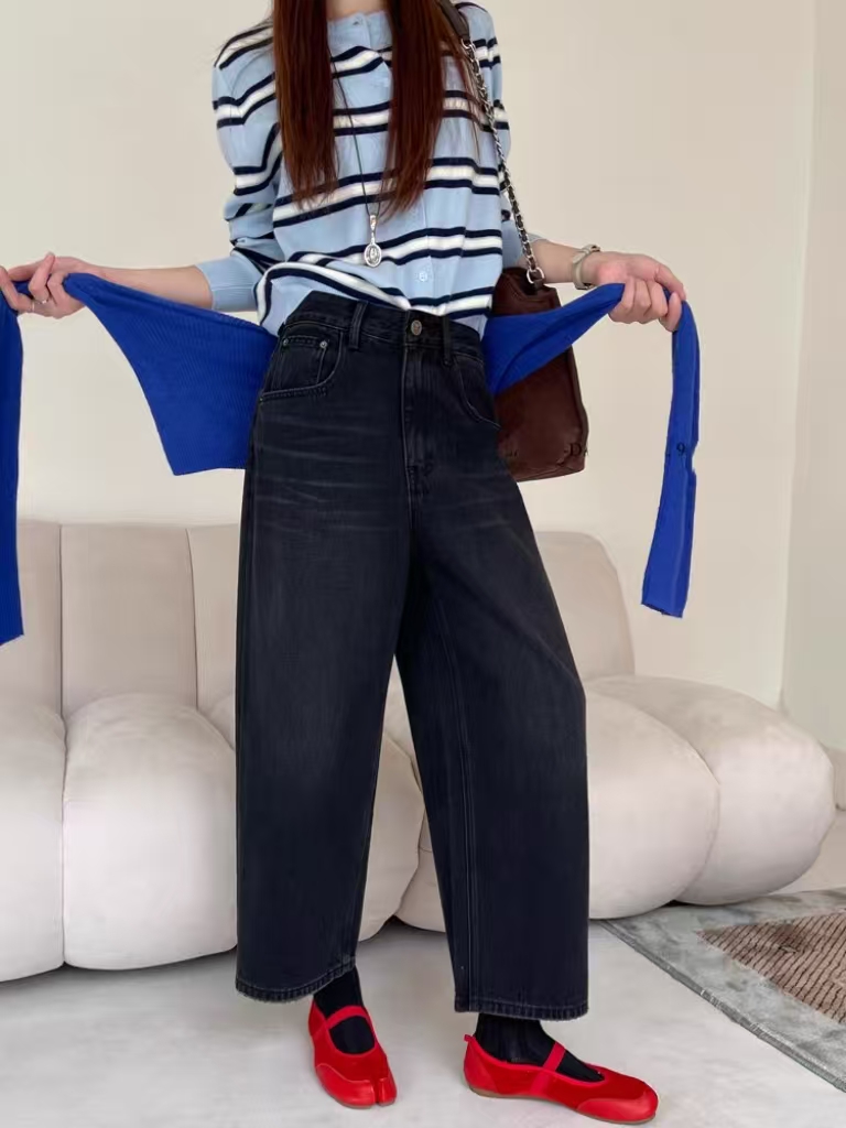 SU【928】代99 愫玥 2025秋季阔腿裤黑灰高腰无弹九分弯刀裤~