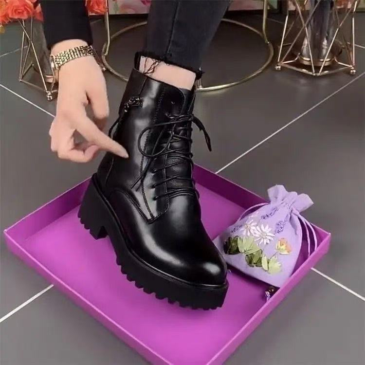 【断码清货】马丁靴女粗跟软皮加绒加厚增高妈妈棉鞋皮鞋