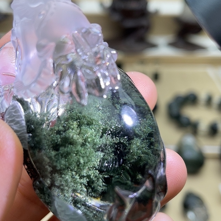 未镶嵌颈饰水晶绿幽灵聚宝盆龙龟定制