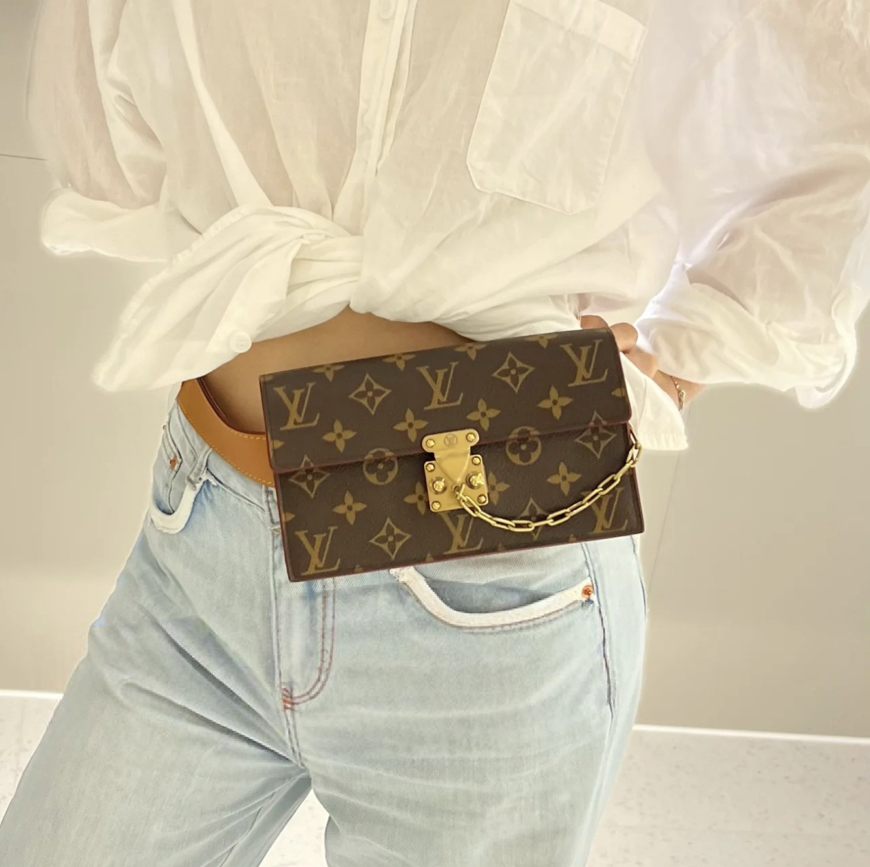 99新 LouisVuitton/路易威登 LV slock老花胸包腰包/9195