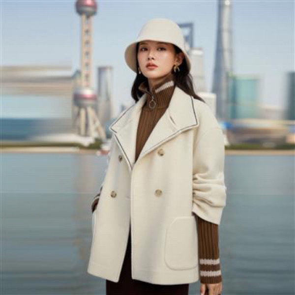 EP雅莹新款 复古摩登圈圈纱牦牛绒一手长毛呢大衣外套8215A