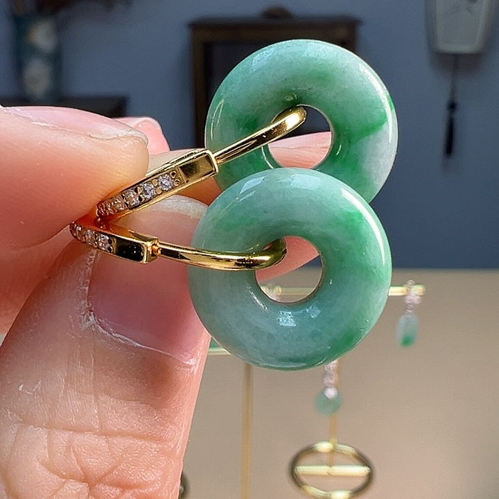 翡翠耳饰银S925镶嵌耳饰