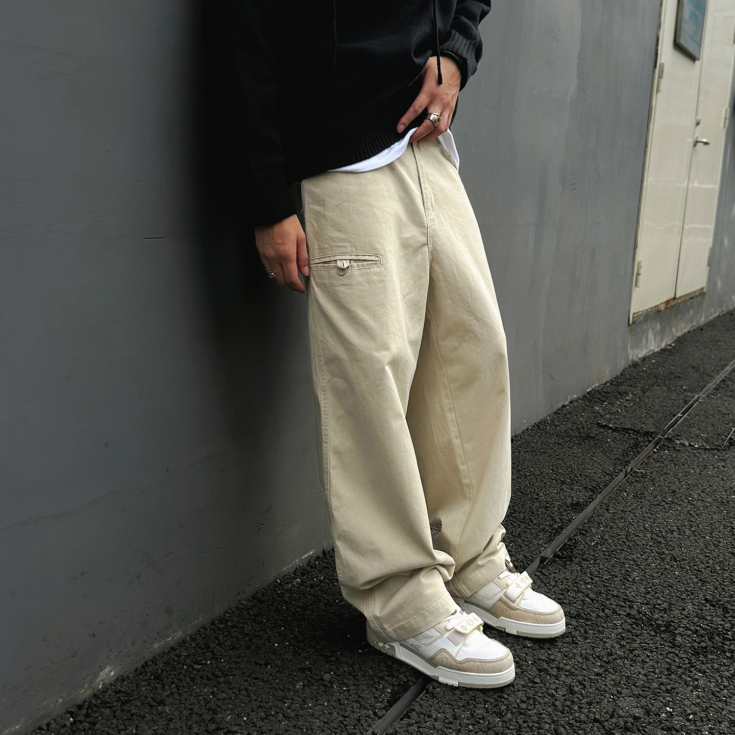 【UNAPS】秋冬美式复古cleanfit直筒松紧腰工装裤男女宽松休闲裤子