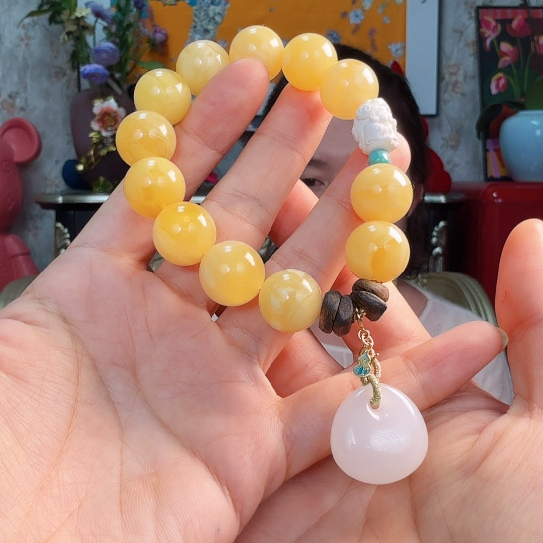 琥珀项链18K金镶嵌手串