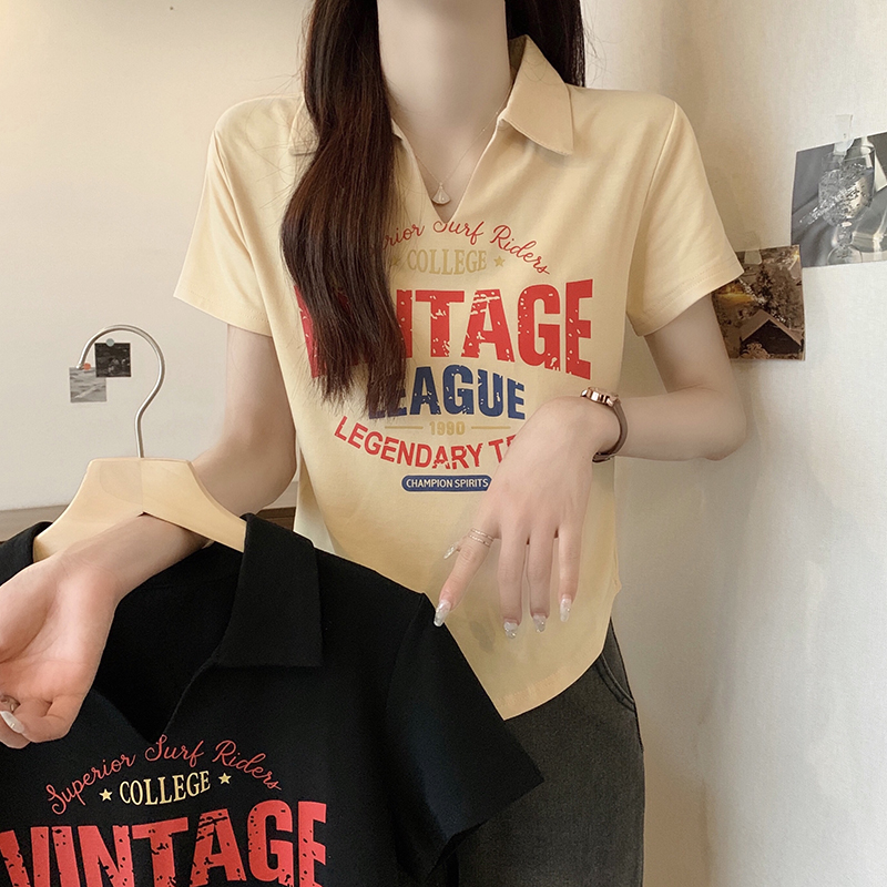 8304大码女装2023夏装新款洋气POLO领短袖T恤胖mm宽松针织衫上衣
