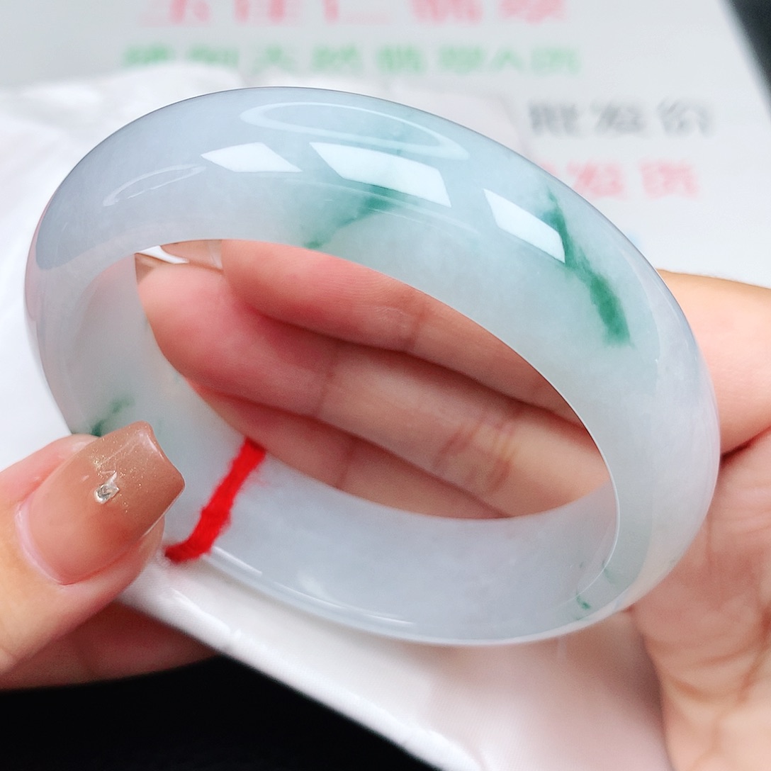 未镶嵌手镯翡翠59正圈大轮胎 有种有色飘蓝花