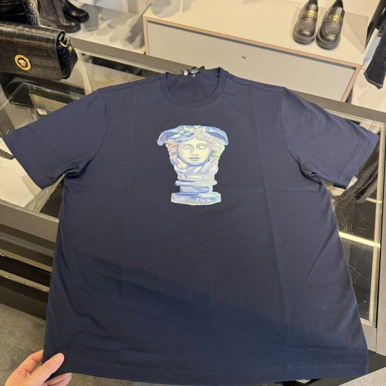 未使用 VERSACE/范思哲 男士时尚新款夏季深蓝色百搭圆领T恤