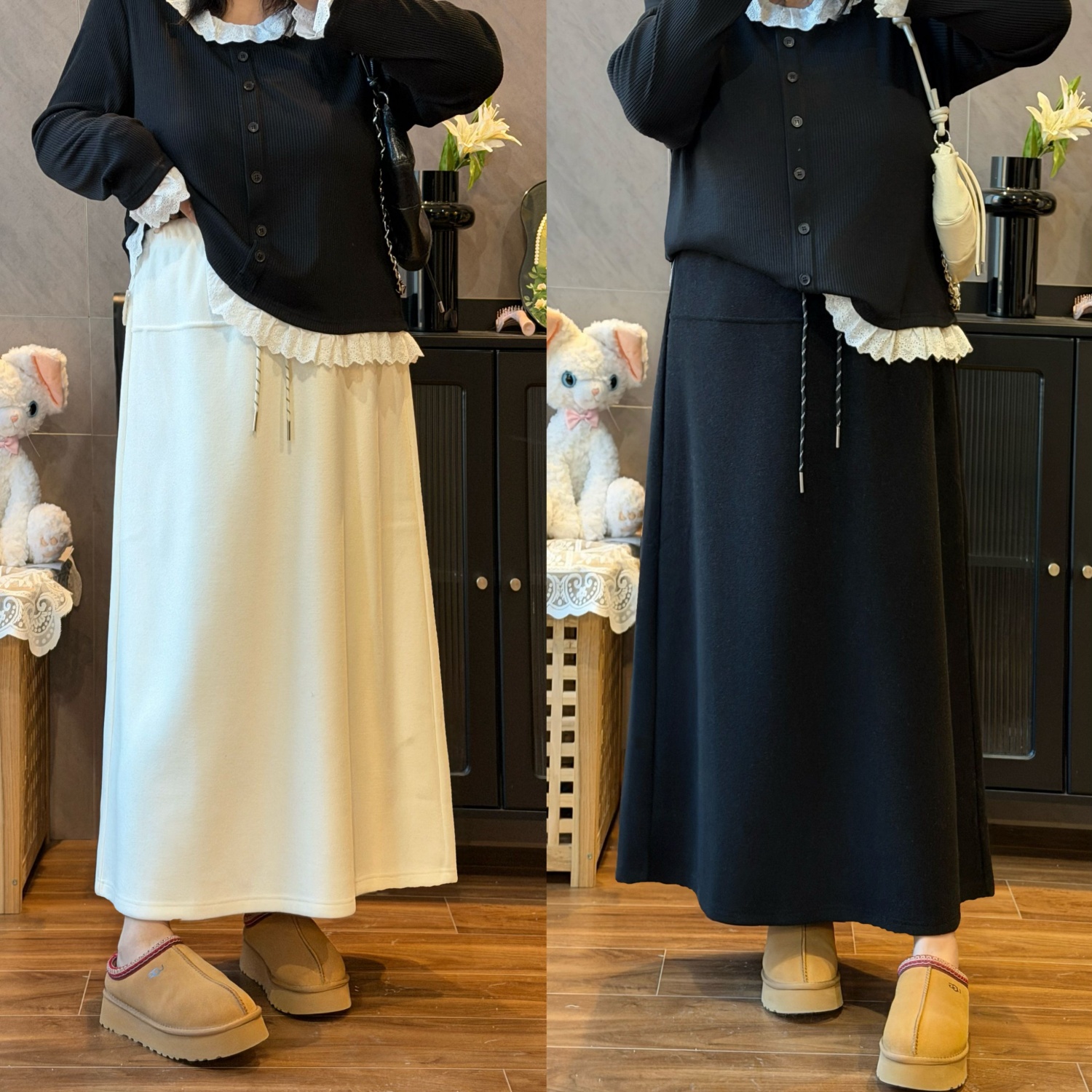 花契“倦眠茉莉”大码女装冬季宽松200斤胖mm时尚高腰A字裙16605-H