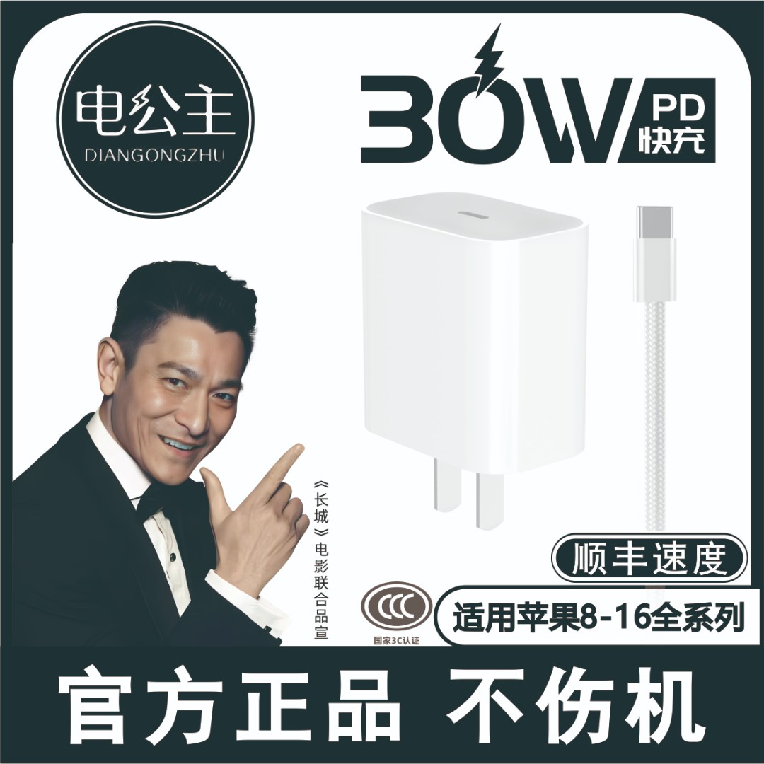 电公主适用于苹果充电器30W氮化镓快充iPhone8-16Type-C线充套装