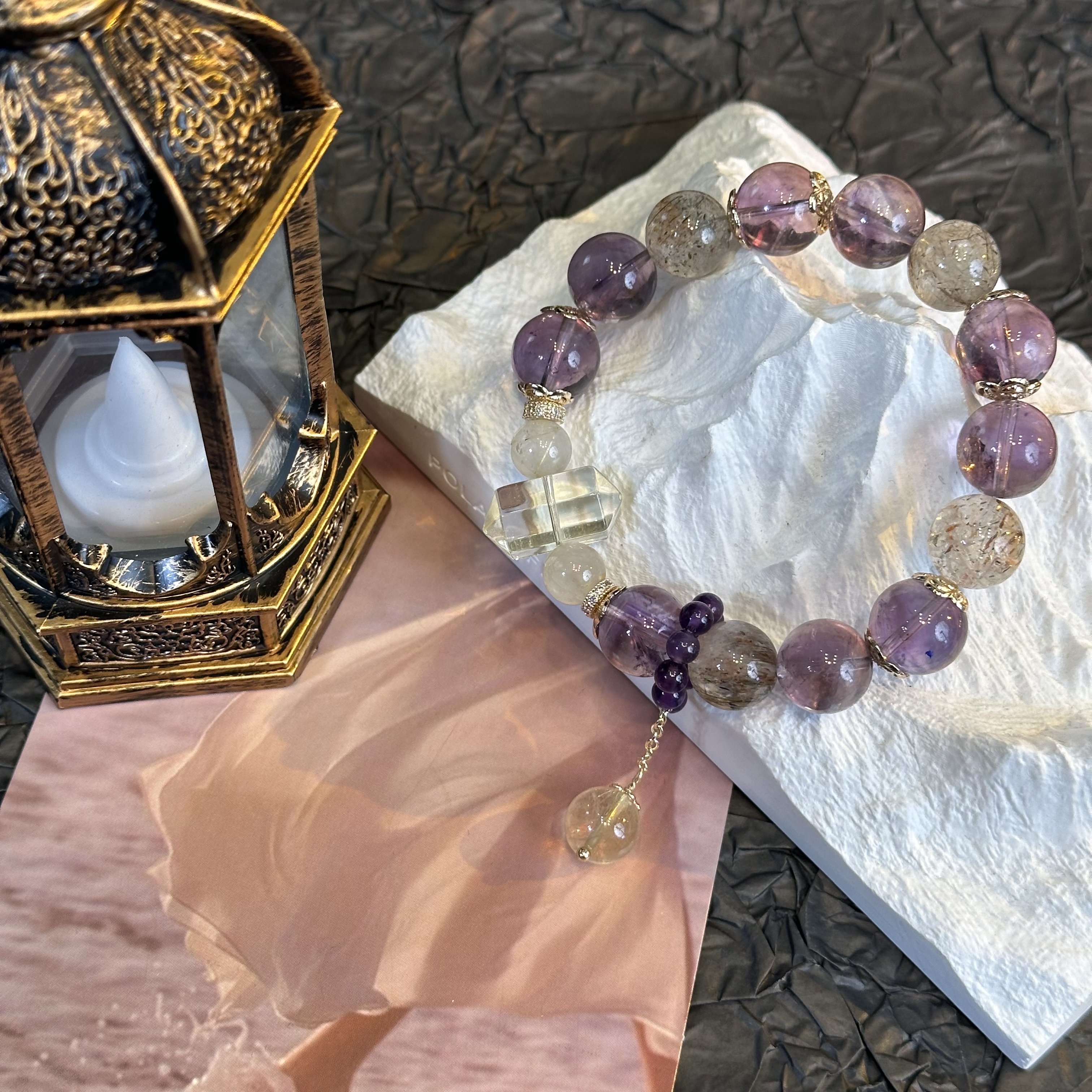 【紫气东来10m+】天然水晶紫水晶超七金发晶原创设计小众水晶手