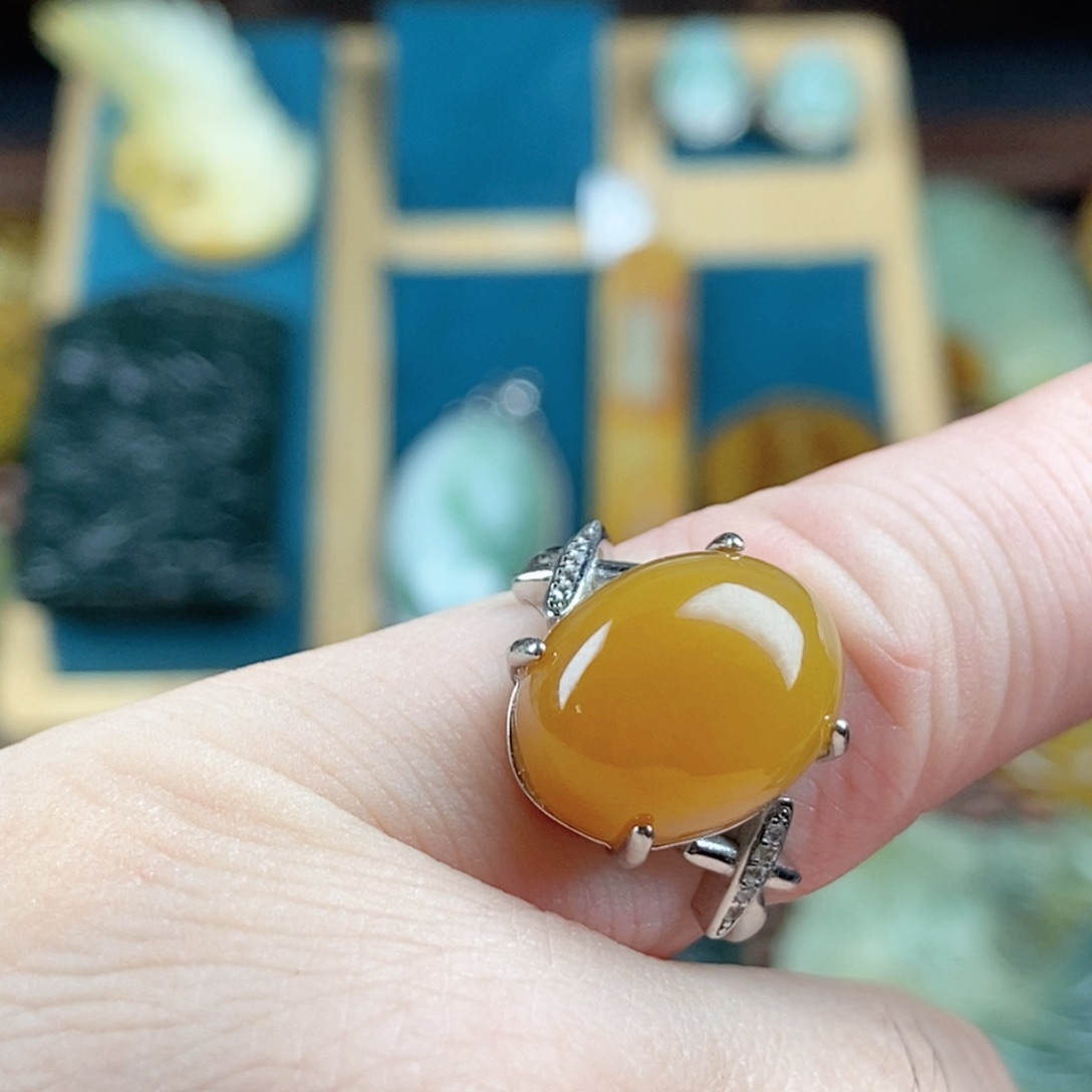 蛇纹石玉戒指银S925镶嵌