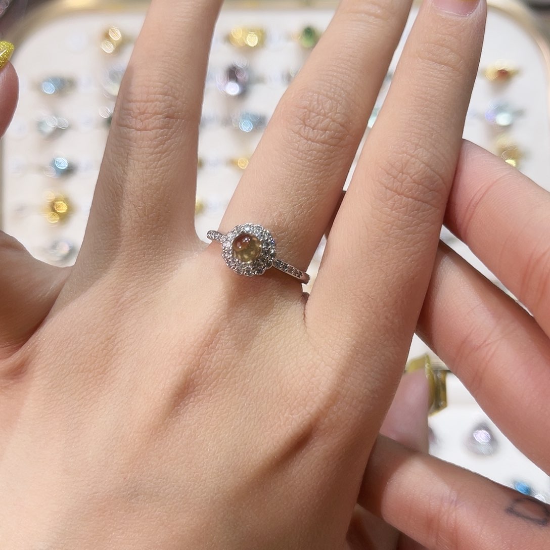 蛇纹石玉戒指银S925镶嵌