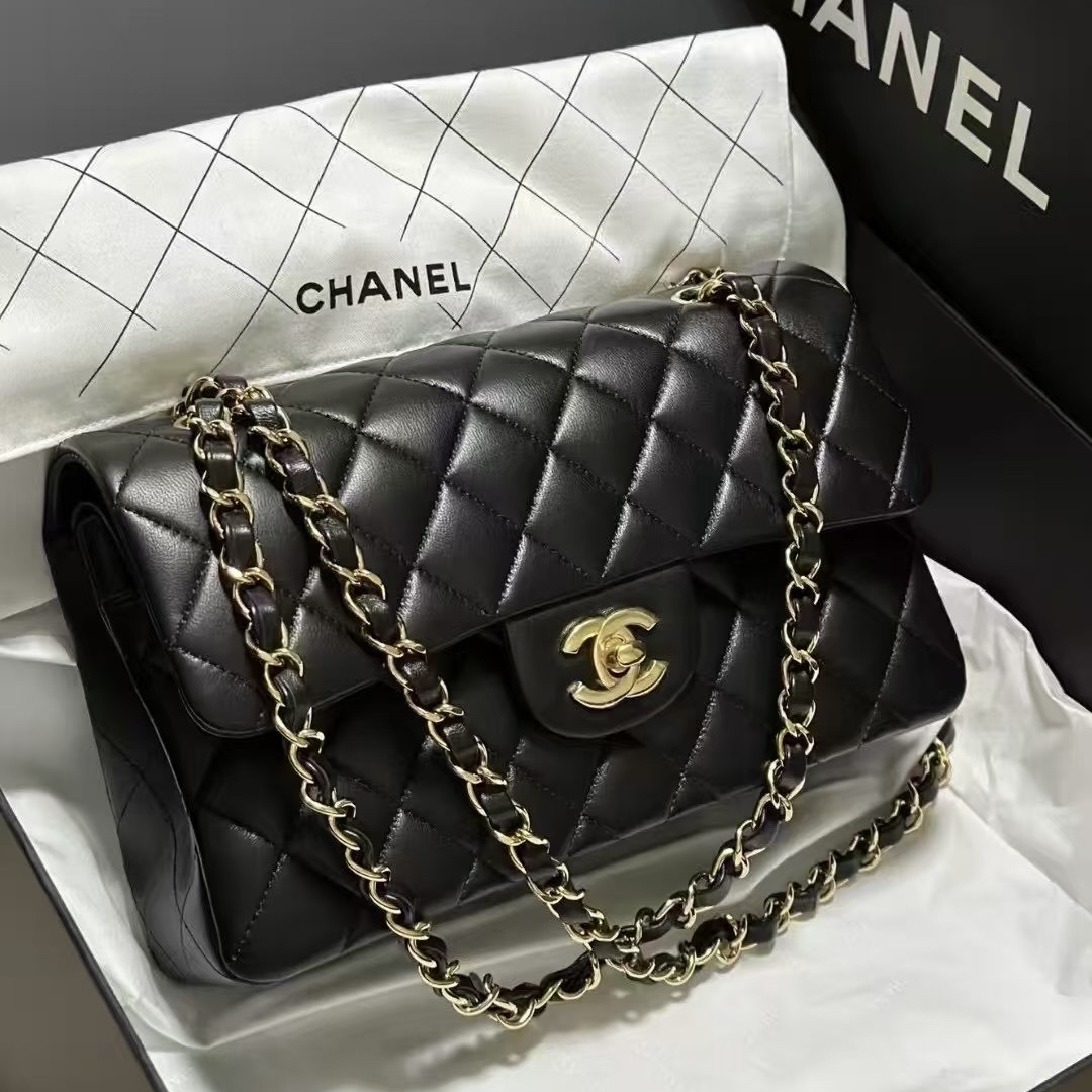 未使用 Chanel/香奈儿 黑金羊皮CF小号 23年芯片款 经典口盖包
