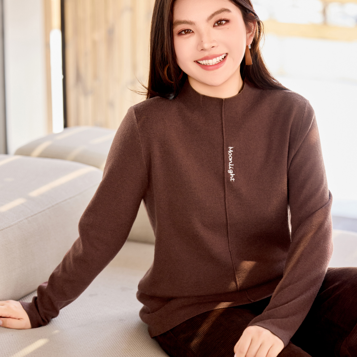 【现货28支莫代尔纱刺绣字母毛衣】MsShe大码女装2025冬A2509025