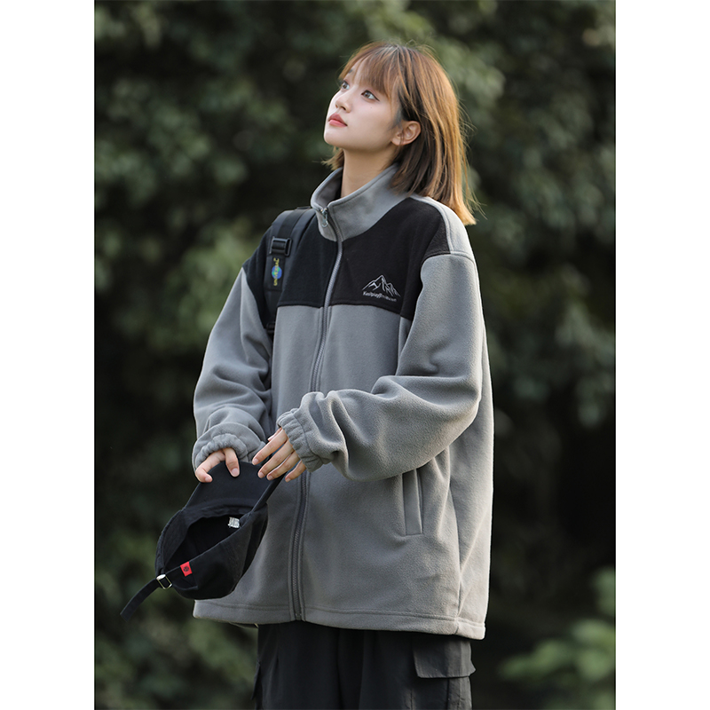 C3144摇粒绒开衫卫衣男重磅潮牌刺绣宽松情侣款休闲翻领上衣外套