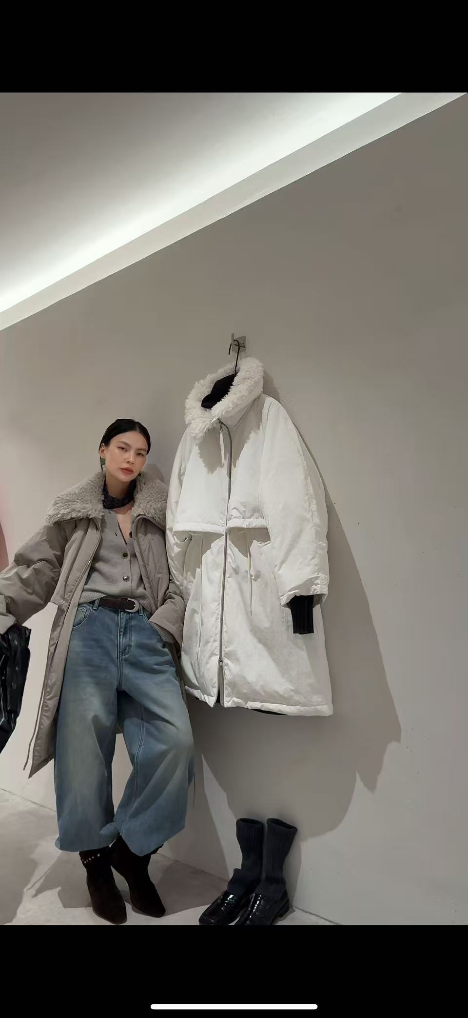 ZLAbout-us【冬款上新 】复古宽松大毛领中长款羽绒服女外套M9454